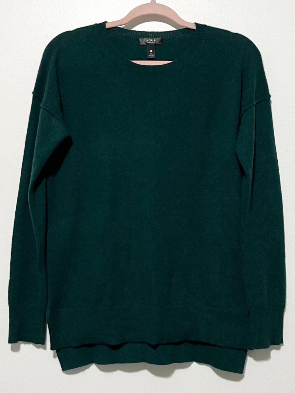 Aqua 100% Cashmere Womens Tunic Sweater S Green Luxe Lightweight Quiet Luxury